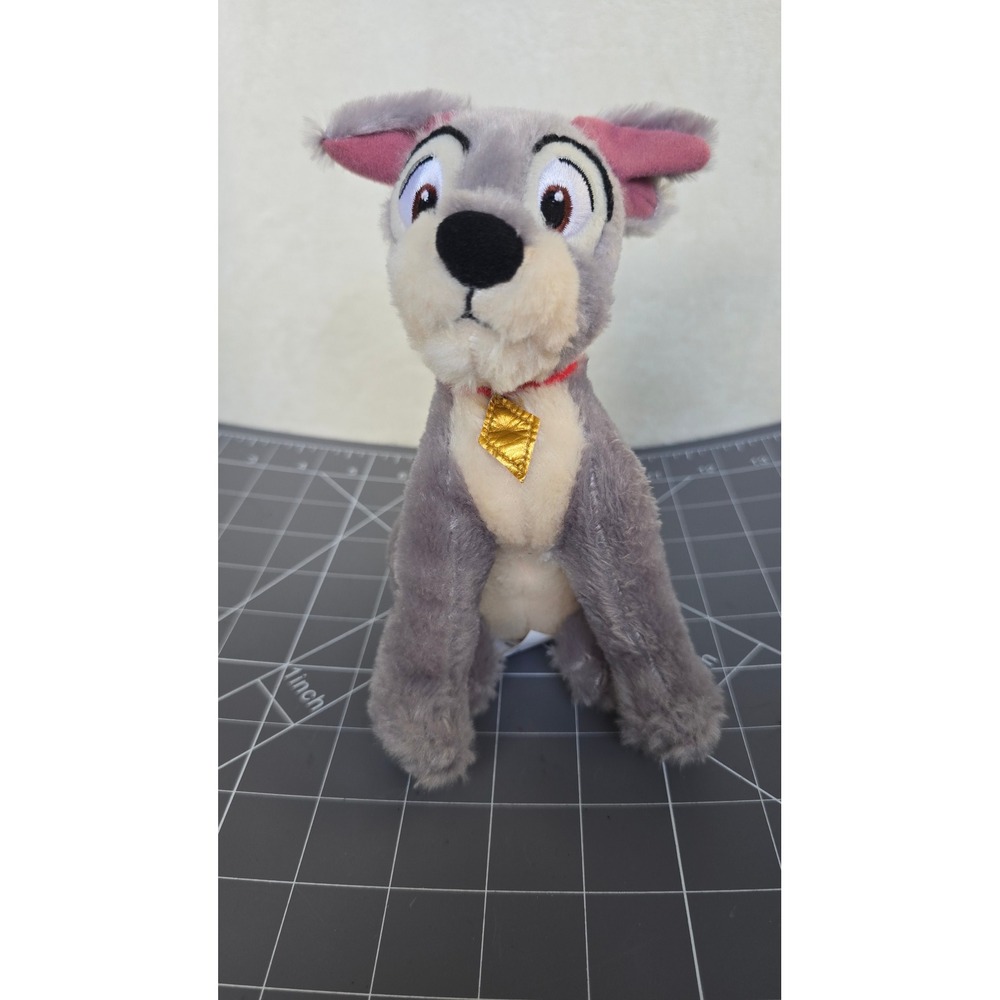 Disney Store Tramp Plush Lady and the Tramp Grey Dog Stuffed Animal 7 inch